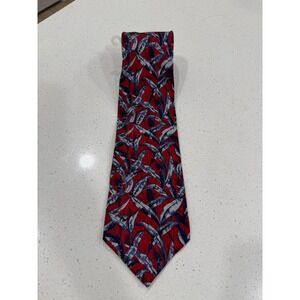 Christian Dior Monsieur Men's Silk Tie Red Blue Tropical Leaf Pattern